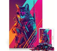 The Cyber Cat Soldier 1000 Piece Jigsaw Puzzles for Adults Jigsaw Memory Lift Slow Enjoy Image Assembly Creative Gift (38x52cm)