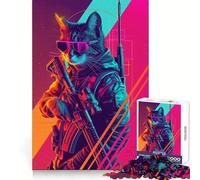 The Cyber Cat Soldier Jigsaw Puzzles 1000 Pieces for Adults Reason Skill Toy Calm Relax Exact Cut Heartfelt Gift (38x26cm)
