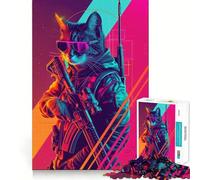 The Cyber Cat Soldier Jigsaw Puzzles 1000 Pieces for Adults Reason Skill Toy Calm Relax Exact Cut Heartfelt Gift (38x26cm)