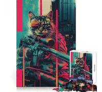 The Cyberpunk Sniper Cat 1000 Teenager Pieces Jigsaw Puzzle Mind Exercise Toy Bonding Time Precision Cut Art Collection Piece (38x26cm)