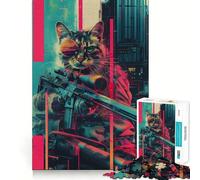 The Cyberpunk Sniper Cat 1000 Teenager Pieces Jigsaw Puzzle Mind Exercise Toy Bonding Time Precision Cut Art Collection Piece (38x26cm)