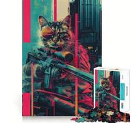The Cyberpunk Sniper Cat Jigsaw Puzzles 1000 Piece for Adults Mental Logic Toy Peaceful Fun Firm Cut Cherished Gift (38x52cm)