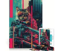 The Cyberpunk Sniper Cat Teenagers 1000 Piece Jigsaw Puzzle Think Smart Toy Bonding Time Smooth Cut Santa Wish List (50x75cm)