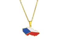 The Czech Republic Necklace with Enamel Map & Flag Pendant Stainless Steel Patriotic Jewelry for Women Men Ethnic Czech Gift (Gold Colour,60cm Chain)