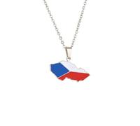 The Czech Republic Necklace with Enamel Map & Flag Pendant Stainless Steel Patriotic Jewelry for Women Men Ethnic Czech Gift (Silver Colour,60cm Chain)