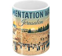 The Daily Tag DailyTag Connected Mug NFC, White Ceramic, 11oz, Jerusalem Wailing Wall Theme, Live Webcam Access