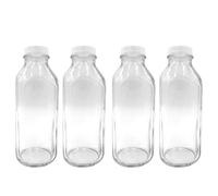 The Dairy Shoppe 1 Ltr. Glass Milk Bottle with Cap. 4 Pack Square Style 33.8 Oz