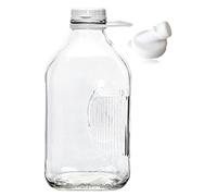 The Dairy Shoppe Heavy Glass Milk Bottle - Jug with Lid and Silicone Pour Spout - Clear Milk Container for Fridge - Reusable Glass Milk Jug Dispenser - Made in USA (64 oz, 1 Pack)