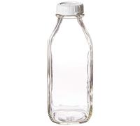 The Dairy Shoppe Heavy Glass Milk Bottles - Jugs with Extra Lids and a Silicone Pour Spout - Clear Milk Containers for Fridge - Reusable Glass Milk Jug Dispenser - Made in USA (33.8 oz, 1 Pack)