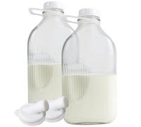 The Dairy Shoppe Heavy Glass Milk Bottles - Jugs with Lids and Extra Silicone Pour Spout - Clear Milk Containers for Fridge - Reusable Glass Milk Jug Dispenser - Made in USA (64 oz, 2 Pack)