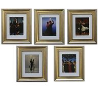 The Dancers Collection by Jack Vettriano Framed Set of 5 Art Prints Picture (33cm x 28cm) Gold Frame