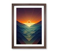 The Daring Abstract Sunset Framed Print | A4 Walnut Framed Wall Art | Ready to Hang | Abstract Landscape Picture | Living Room Bedroom Lounge Office