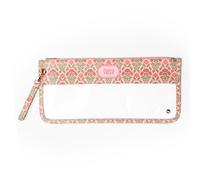The Darling Effect Everbloom Dusty Rose Mahjong Tile Bag - Thick Clear Zipper PVC Pouch w/Detachable Carrying Strap - Durable Embroidered Mahjong Storage Bag Design for Travel & Games