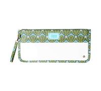 The Darling Effect Everbloom Forest Green Mahjong Tile Bag - Thick Clear Zipper PVC Pouch w/Detachable Carrying Strap - Durable Embroidered Mahjong Storage Bag Design for Travel & Games