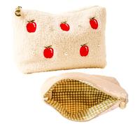 The Darling Effect Gifts for Teachers Makeup Bag Travel Tote Red Apples with Pearls Fully Lined Sherpa Cosmetic Bag for Organizing Stuff Jewelry Accessories