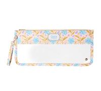 The Darling Effect Poppin Petals Aqua Mahjong Tile Bag - Thick Clear Zipper PVC Pouch w/Detachable Carrying Strap - Durable Embroidered Mahjong Storage Bag Design for Travel & Games