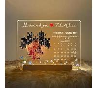 The Day I Found My Missing Piece Light Frame Custom Couple Photo Frame with Night Light Personalized Calendar Acrylic Puzzle Plaque Picture Gifts for Men Women Wedding Anniversary