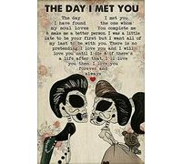 The Day I Met You Sugar Skull Couple Wall Decor Valentine Metal Sign Retro Metal Tin Sign 8X12 Inches
