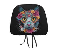 The Day of Dead Skull Cat Novelty Car Headrest Covers Soft Elastic Fabric Seat Rest Cover for SUV Van Truck Sedan