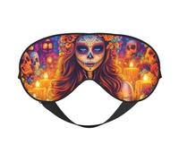 The Day of The Dead Sugar Skull-Flower Print Sleep Mask with Adjustable Strap, Comfortable Eye Cover for Travel, Yoga, Napping, Sleeping & Relaxation