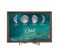 THE DAY YOU BE CAME OUR DAD Personalized Moon Phase Art Frame Plaque,Custom Real Moon Phase Picture Sign with Name Date,Fathers Day Birthday Gifts for Dad Grandpa Home Decor