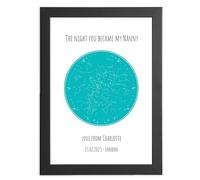 The Day You Became My Nanny Gifts, Size of Your Choice, Sentimental Birthday Gifts for Nana From Granddaughter Personalised, Customised Star Wall Art Teal, Constellation Print Mother's Day