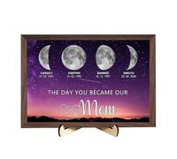 THE DAY YOU BECAME OUR Mom Personalized Moon Phase Art Frame Plaque,Custom Real Moon Phase Picture Sign with Name Date,Mothers Day Birthday Gifts for Mom Grandma Home Decor