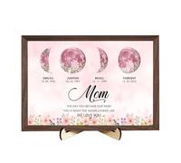 THE DAY YOU BECAME OUR Mom Personalized Moon Phase Art Frame Plaque,Custom Real Moon Phase Picture Sign with Name Date,Mothers Day Birthday Gifts for Mom Grandma Home Decor