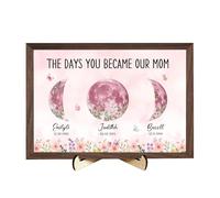 THE DAYS YOU BECAME OUR MOM Personalized Moon Phase Art Frame Plaque,Custom Real Moon Phase Picture Sign with Name Date,Mothers Day Birthday Gifts for Mom Grandma Home Decor