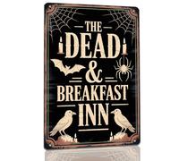 The Dead and Breakfast Inn Metal Sign Spooky Halloween Decor for Haunted House Hotel Airbnb Porch Bar Gothic Home Gift Idea 8x12 Inch