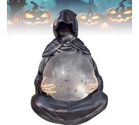 The Death God Crystal Ball,LED Light Grim Reaper Statue with Flying Bats Crystal Ball, Gothic Liquid Motion Glitter Water Globe, Table Decor for Horror Parties, and Dark Home (B)