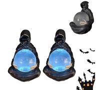 The Death God's Crystal Ball Grim Reaper Statue with Flying Bats Crystal Ball Gothic Black Robed Grim Reaper Sculpture Halloween Figurine Black Reapers Snow Globe Table Decor for Home Party Halloween