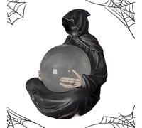 The Death God'S Crystal Ball, Grim Reaper Statue With Flying Bats Crystal Ball, Gothic Figurine With Light Up Ball, Creepy Gothic Spooky Sculpture For Bookshelf, Halloween Statue Decor,1pcs