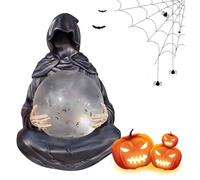 The Death God's Crystal Ball - LED Light Grim Reaper Water Globe Halloween Decor | Gothic Liquid Motion Glitter Water Globe, Black Reaper Snow Globe Table Decor for Home Party (B)