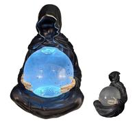 The Death God's Crystal Ball, Mysterious Wizard Crystal Ball Ornament, LED Light Grim Reaper Water Globe Halloween Decor, Gothic Black Robed Grim Reaper Sculpture for Home Fantasy Bookshelf Decor