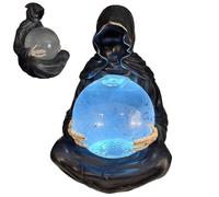 The Death God's Crystal Ball - Mysterious Wizard LED Light Grim Reaper Water Globe | Gothic Black Robed Grim Reaper Sculpture, Halloween Gothic Decor, Fantasy Bookshelf Ornamentations