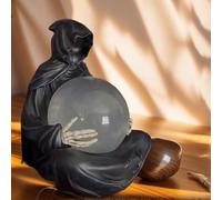 The Death God's Crystal Ball - Mysterious Wizard LED Light Grim Reaper Water Globe, Gothic Figurine with Light Up Ball, Creepy Gothic Spooky Sculpture for Bookshelf, Halloween Statue Decor