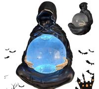 The Death God's Crystal Ball,rim Reaper Statue Gothic Bookshelf Decor,Creepy Spooky Sculpture for Bookshelf, Black Reaper Snow Globe Table Decor for Halloween or Party Table Centerpiece Decoration