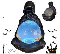 The Death God's Crystal Balls, LED Light Grim Reaper Water Globe Halloween Decor, Crystals Glowing Balls, Suriels and Floating Bat Crystal Ball - with Floating Bats for Hauntingly Magical Vibes
