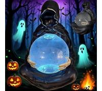 The Death God's Crystal Balls with Floating Bat, LED Light Grim Reaper Water Globe Halloween Decor, Gothic Liquid Motion Glitter Water Globe for Hauntingly Magical Vibes