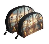 The Deck of A Pirate Ship Printed Makeup Bags 2-Piece Portable Shell Travel Toiletry Bag