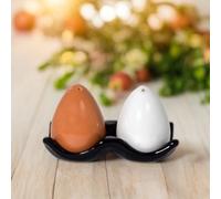 The Decor Lane Handmade Ceramic Egg Shaped Salt Pepper Set for Dining Table & Kitchen Ceramic Salt and Pepper Shakers Set Dispenser Set (Black Tray)