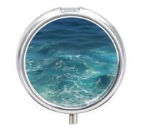 The Deep Blue Sea Pill Box Medicine Pill Organizer 3 Compartment Daily Pill Case Small Pill Container Round Pill Holder Travel Pill Box Metal Pill Case for Purse Pocket