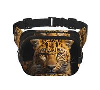 The deep-eyed leopard Fitness travel shoulder bag, fashionable and casual waist bag, square double-layer waist bag, Black, One Size, Black, One Size