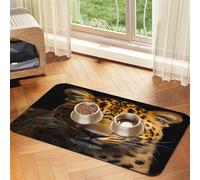 The deep-Eyed Leopard Pet Food Mat 17.2x11.81in Absorbent Non-Slip PU Leather Feeding Mat for Dogs Cats Rubber Bottom Fast Drying Rollable Pet Bowl Placemat