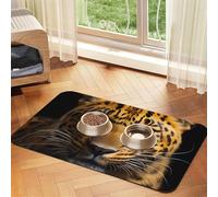 The deep-eyed leopard Pet Water Absorbent Faux Leather Feeding Mat 40x60cm Non Slip Durable Mat for Cat and Dog Bowls