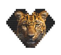 The deep-Eyed Leopard Print Building Brick Block Puzzle - Heart Shaped Picture Puzzles, Wooden Picture Jigsaw Puzzles