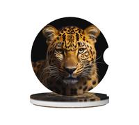 The deep-eyed leopard Prints Ceramic car coasters (2-pack) absorb moisture, are non-slip and easy to clean for cars, trucks, and boats.