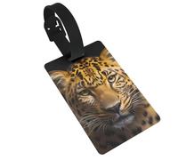 The deep-Eyed Leopard PVC Luggage Tag for Suitcases, Durable Travel ID Label with Name Card Removable Strap for Bags, 1 Pack