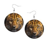 The deep-eyed leopard Round Leather Earrings White, Double-Side Printed Drop Dangle Jewelry for Women, for Festival Party Gift